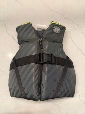 Kids Mustang Survival Life Jacket Vest - Gray with Lime Trim